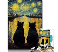 Black Cat Under The Night Sky Puzzles for Teenagers 1000 Pieces,Challenging To Complete But Fun And Humorous with Matching Poster And Trivia Sheet (38x26cm)