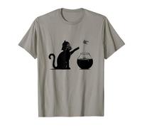Black cat using the force to gt its fishy dinner, funny cute T-Shirt