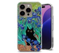 Black Cat Van Gogh Inspired Case for iPhone X,Xr,11,12,13,14,15,16,17,Air,e | Crystal Clear Shockproof TPU Protective Cover - Lillies