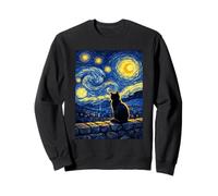 Black Cat Van Gogh Starry Night Peaceful Magical Village Sweatshirt