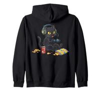 Black Cat Video Gamer Controller PC Console Gaming Nerd Zip Hoodie