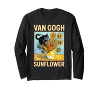 Black Cat vs. Van Gogh-Sunflower Smash Funny Art Long Sleeve T-Shirt