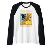 Black Cat vs. Van Gogh-Sunflower Smash Funny Art Raglan Baseball Tee
