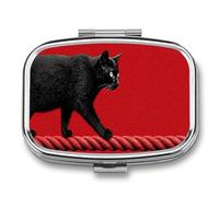 Black Cat Walking Along The Rope Pill Box 2 Compartment Portable Medicine Pill Case Travel Pill Organizer for Pocket Purse