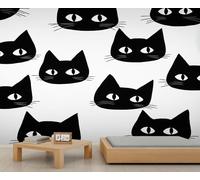 Black Cat Wall Mural Cute Cat Mural Modern Cartoon Children's Murals Hd Printing Water Proof Wall Decal for Living Room Bedroom Not Peel and Stick 100 x 70 cm