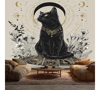 Black Cat Wallpaper for Walls - Boho Witchy Moon Mystic Tarot Card Wall Paper, Gothic Home Decor, Non-Woven Waterproof Wallpapers for Bedroom Living Room, Feature Walls Mural 150x105 cm H141