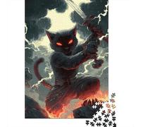 Black Cat Warrior 1000 Pcs 3-Layer Cardboard Fantasy Dark Art Style Classic Jigsaw, Hard Challenge, Stress Relief, Wall Decor & Family Collector Gift 70x50cm/1000pcs
