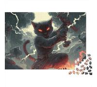 Black Cat Warrior 1000 Piece Premium Cardboard Fantasy Dark Art Style Jigsaw, Educational Challenge Adults, Stress Relief, Gift & Family Game Night 70x50cm/1000pcs