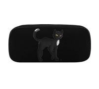 Black Cat Warrior Pencil Pen Case PU Leather Pencil Pouch Bag Portable Makeup Bag Stationery Organizer with Zip