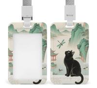 Black Cat Watch Dragonfly ID Badge Holder - Retractable Badge Reel, Vertical Card Name Tag Holder with Breakaway Lanyard, ID Cards Holders Case for Nurse Security Staff Women Men
