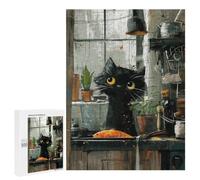 Black Cat Watching Fish in Kitchen Jigsaw Puzzle, 500 PCS, Indoor Activity for The Home, Screen-free Entertainment for Adults And Families
