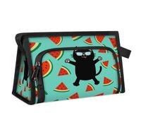 Black Cat Watermelon Travel Makeup Bag for Women Men Kids Girls Boys Funny Cat Multipurpose Wash Pouch Bag Toiletry Cosmetic Toiletries Shower Bag Organizer