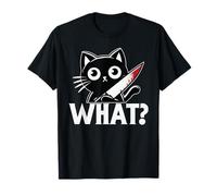 Black Cat What? Funny Black Cat Murderous Cat with Knife T-Shirt
