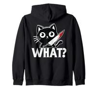 Black Cat What? Funny Black Cat Murderous Cat With Knife Zip Hoodie