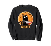 Black Cat What Knife Halloween Spooky Funny Murderous Cat Sweatshirt