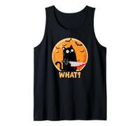 Black Cat What Knife Halloween Spooky Funny Murderous Cat Tank Top