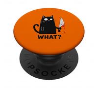 Black Cat What Murderous Halloween Costume Kitten with Knife PopSockets Adhesive PopGrip