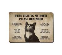 Black Cat WHEN VISITING MY HOUSEPLEASE REMEMBER Metal Tin Sign Vintage Garden Bedroom Cafe Bar Man Cave Home Wall Decor Metal Poster 8x12 in
