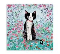 Black Cat Whimsical Daisies, 36 x 36 Inch Canvas Wall Art