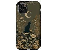 Black Cat Wildflower Plant Pattern Celestial Case for iPhone 11 Pro