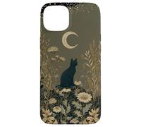 Black Cat Wildflower Plant Pattern Celestial Case for iPhone 15 Plus