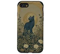 Black Cat Wildflower Plant Pattern Celestial Case for iPhone SE (2020) / 7/8