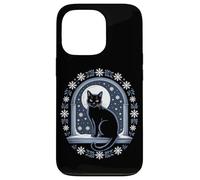 Black Cat Winter Night Snowflakes Enchanting Case for iPhone 13 Pro