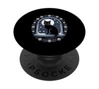 Black Cat Winter Night Snowflakes Enchanting PopSockets Adhesive PopGrip