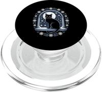Black Cat Winter Night Snowflakes Enchanting PopSockets PopGrip for MagSafe
