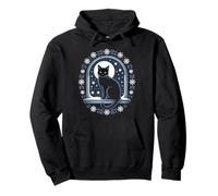 Black Cat Winter Night Snowflakes Enchanting Pullover Hoodie