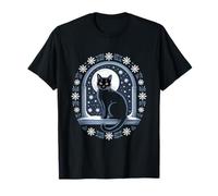 Black Cat Winter Night Snowflakes Enchanting T-Shirt