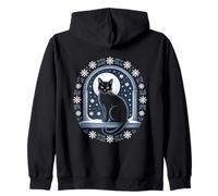 Black Cat Winter Night Snowflakes Enchanting Zip Hoodie