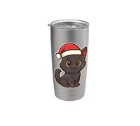 Black Cat Winter with Santa Hat Stainless Steel Insulated Tumbler