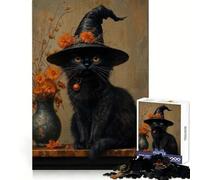 Black Cat Witch 1000 Piece Jigsaw Puzzles for Teenagers Jigsaw Think Training Stress Free Fun Defined Edges Holiday Present (50x75cm)