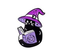 Black Cat Witch Enamel Lapel Pin Badge 3 x 2.2cm Cute Purple Wizard Hat Cat Brooch Kawaii Magic Book Metal Pin Gift for Gothic and Fantasy Lovers