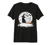 Black Cat Witch Fly On A Broomstick Funny Halloween Costume Premium T-Shirt