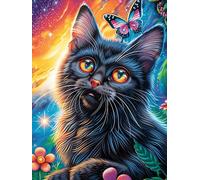 Black Cat with A Butterfly on Its Ear 500 Piece Premium Jigsaw Puzzle Fairy Tale Scenery Cartoon Adult Jigsaws Brain Training Hobby Home Decor Winter Gift Unique Shaped Recycled Material 500 PCS