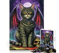 Black Cat with Bat Wings Puzzles for Adults 1000 Puzzles Focus Ability Stress Free Fun Interlock Well Perfect Xmas (38x52cm)