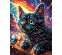 Black Cat with Butterflies in A Flower Garden 1000 Piece Complete Premium Jigsaw Puzzle Animal Plant Collectors Mind Relaxation Educational Decorative Puzzle Gifts for Adults Premium Cardboard 1000 P