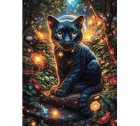 Black Cat with Fireflies in A Forest 500 Piece Pack DIY Jigsaw Puzzle Science Fiction Magical Dream Collectors Cognitive Development Educational Decorative Puzzle Gifts for Adults Premium Cardboard