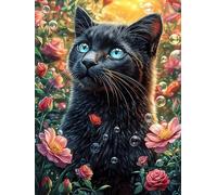 Black Cat with Glowing Eyes 1000 Piece Jigsaw Puzzle Scenery Science Fiction For Men Cognitive Development Adults Anxiety Memory Care Mothers Valentines Gift High-grade Rigid Cardboard 1000 PCS