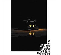 Black Cat with Glowing Eyes in Darkness Jigsaw Puzzle, 1000 Piece