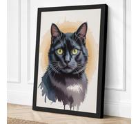 Black Cat with Golden Eyes Canvas Wall Art Print 18x12 Inch (46 x 30 cm)