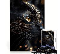 Black Cat with Golden Glitter Jigsaw Puzzles for Adults1000 Piece Memory Skill Calm Leisure Clean Edges Unique Gift (50x75cm)