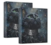 Black Cat with Green Eyes 3 Ring Binders 1.5 Inch Clear View Three Ring Binders Versatile Binder Fits 200 Sheets 2 Pack