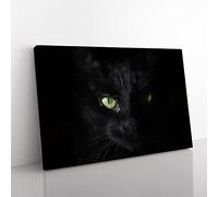 Black Cat With Green Eyes In Abstract Modern Art Canvas Wall Art Print Ready to Hang, Framed Picture for Living Room Bedroom Home Office Décor, 50x35 cm (20x14 Inch)