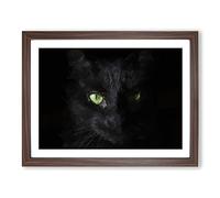 Black Cat With Green Eyes In Abstract Modern Art Framed Print | A2 Walnut Framed Wall Art | Ready to Hang | Abstract Animal Picture | Living Room Bedroom Lounge Office