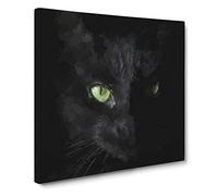 Black Cat with Green Eyes in Abstract Modern Canvas Wall Art Print Ready to Hang, Framed Picture for Living Room Bedroom Home Office Décor, 20x20 Inch (50x50 cm)
