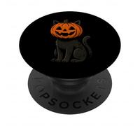 Black Cat with Jack O Lantern Head Halloween PopSockets Adhesive PopGrip