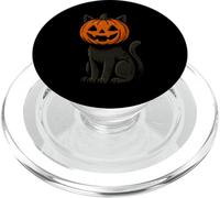 Black Cat with Jack O Lantern Head Halloween PopSockets PopGrip for MagSafe
